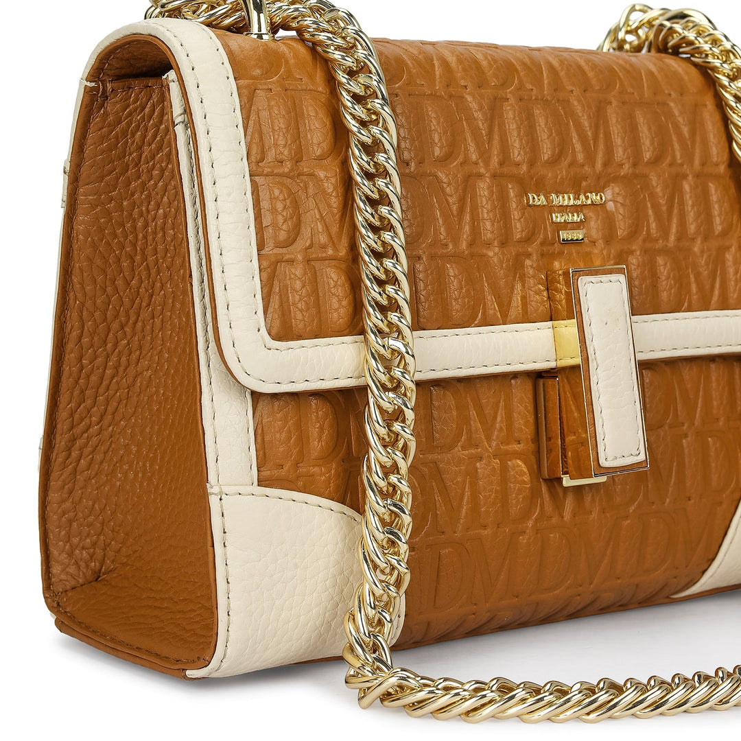 Small Monogram Leather Shoulder Bag - Caramel