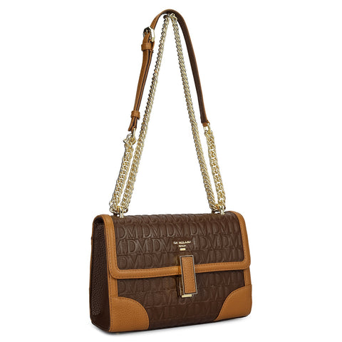 Small Monogram Leather Shoulder Bag - Mocha
