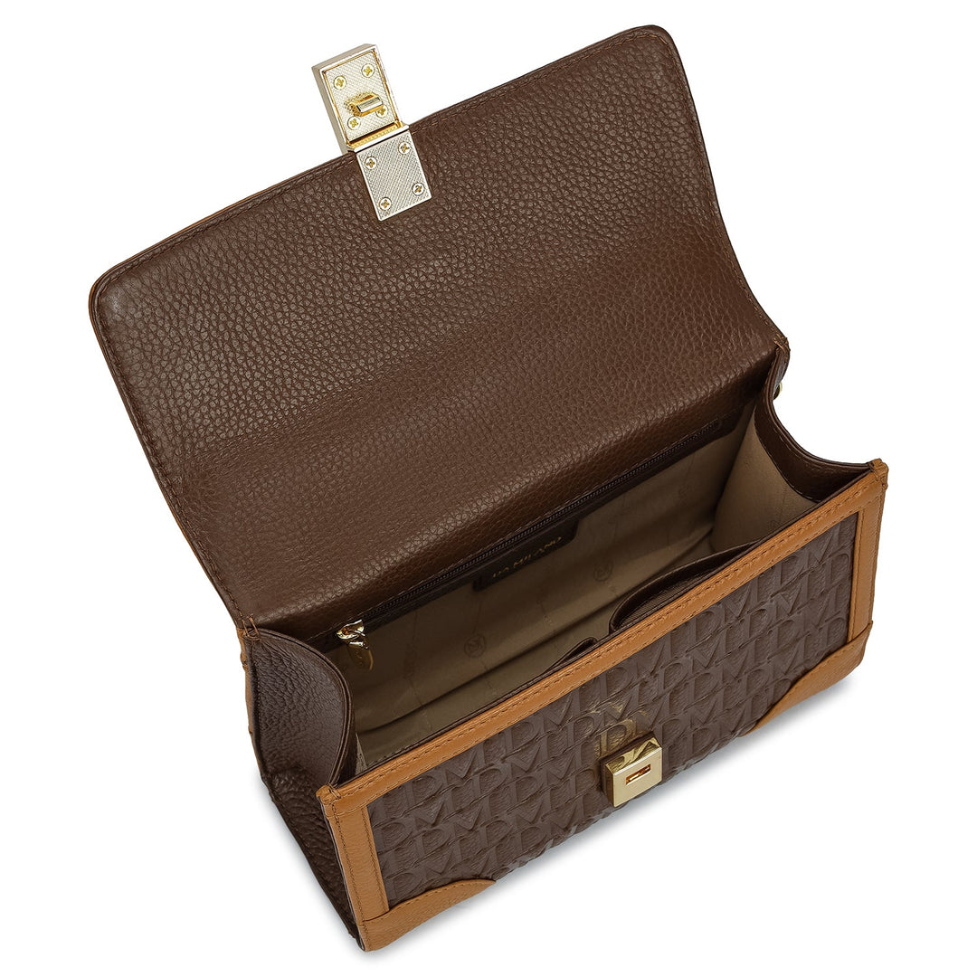Small Monogram Leather Shoulder Bag - Mocha
