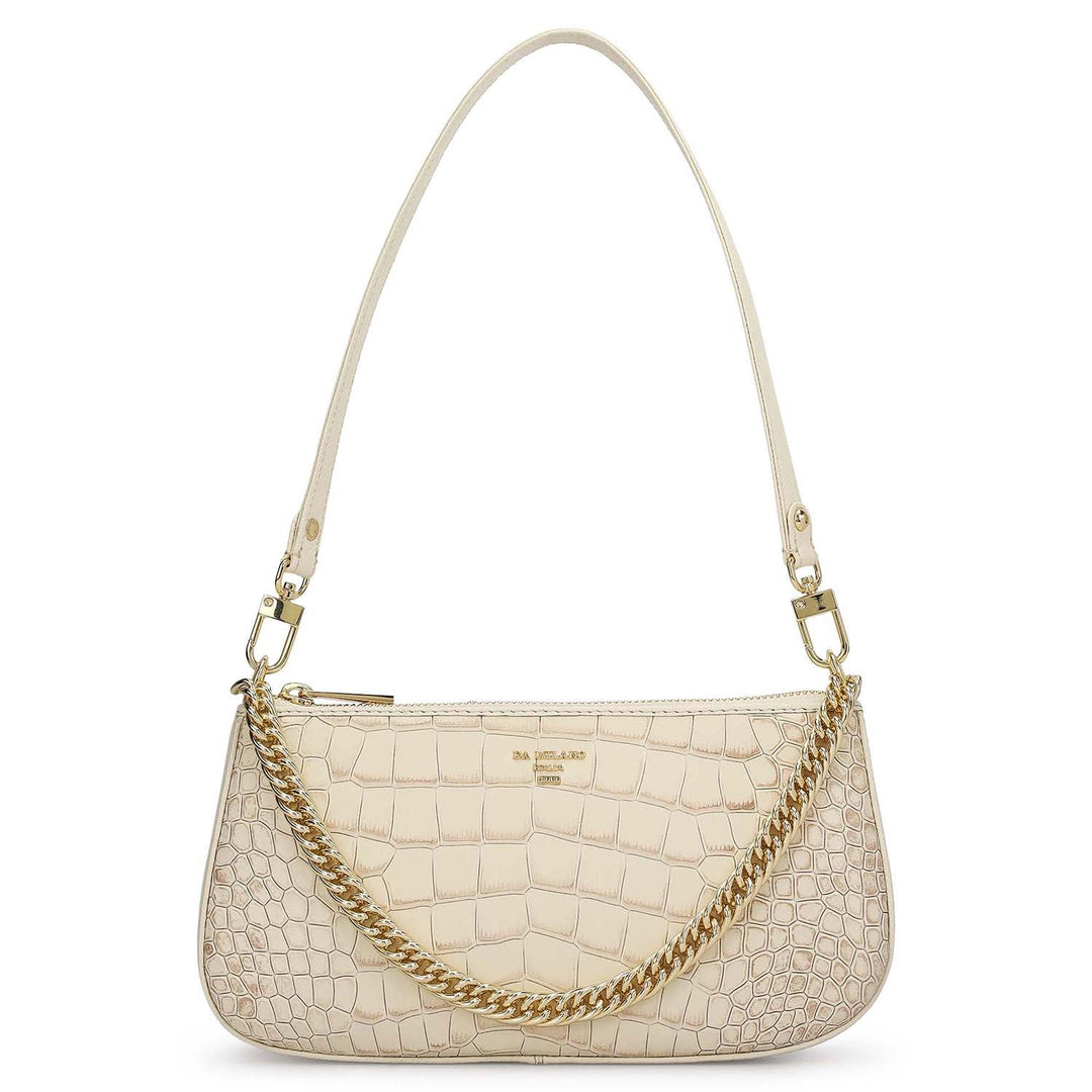 Small Croco Leather Baguette - Marshmallow