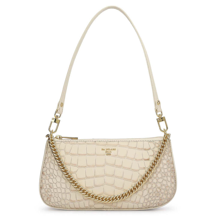 Small Croco Leather Baguette - Marshmallow
