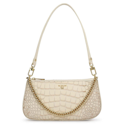 Small Croco Leather Baguette - Marshmallow