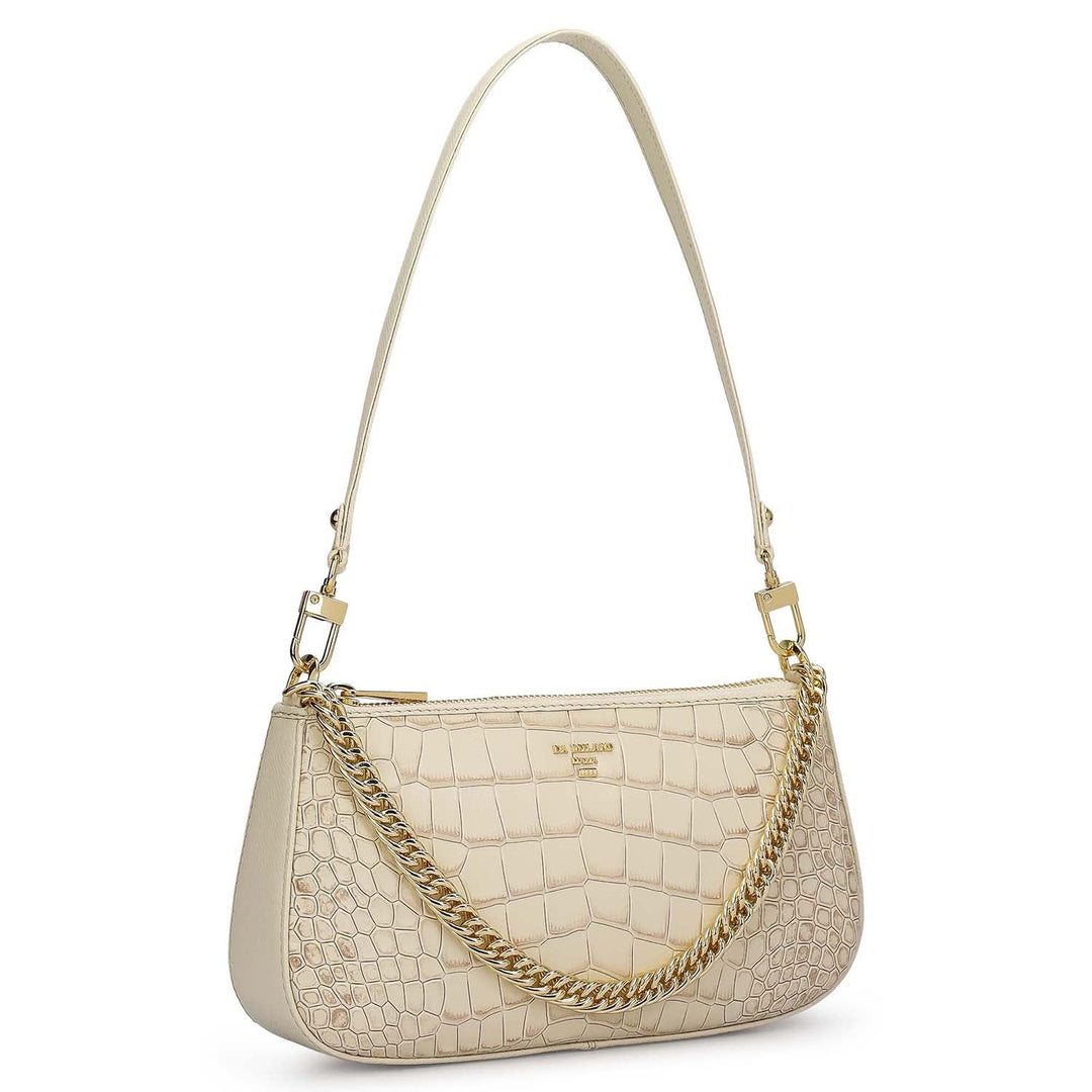 Small Croco Leather Baguette - Marshmallow