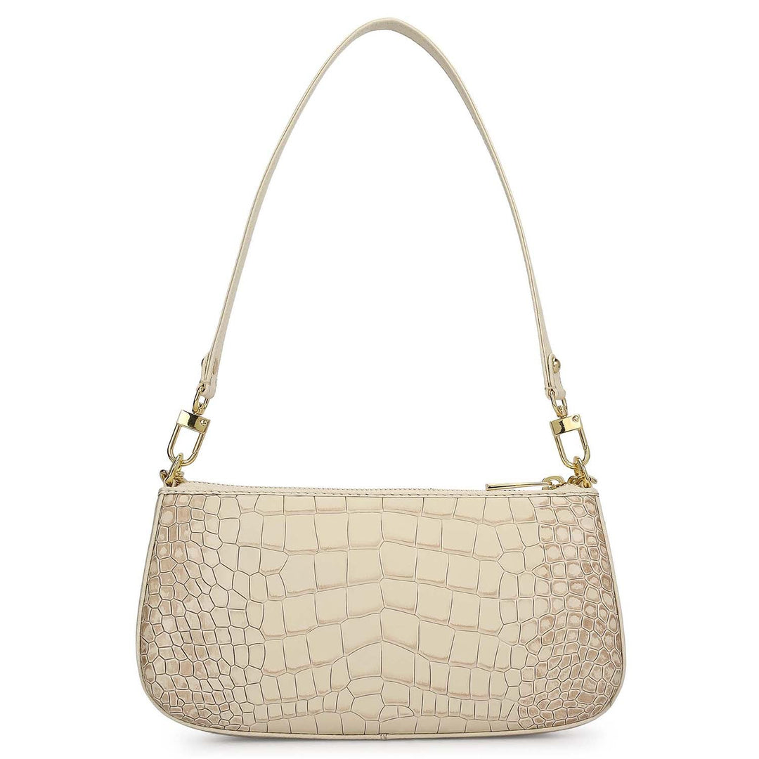 Small Croco Leather Baguette - Marshmallow