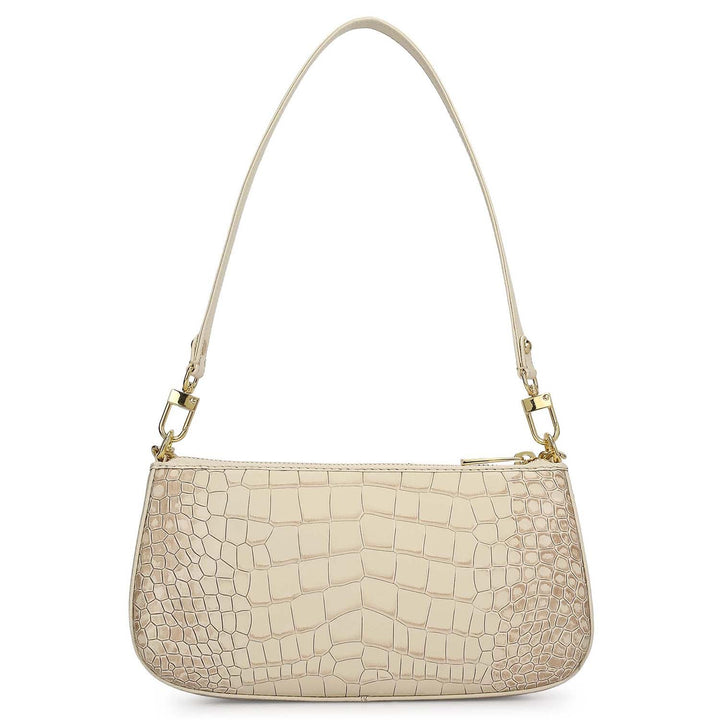 Small Croco Leather Baguette - Marshmallow