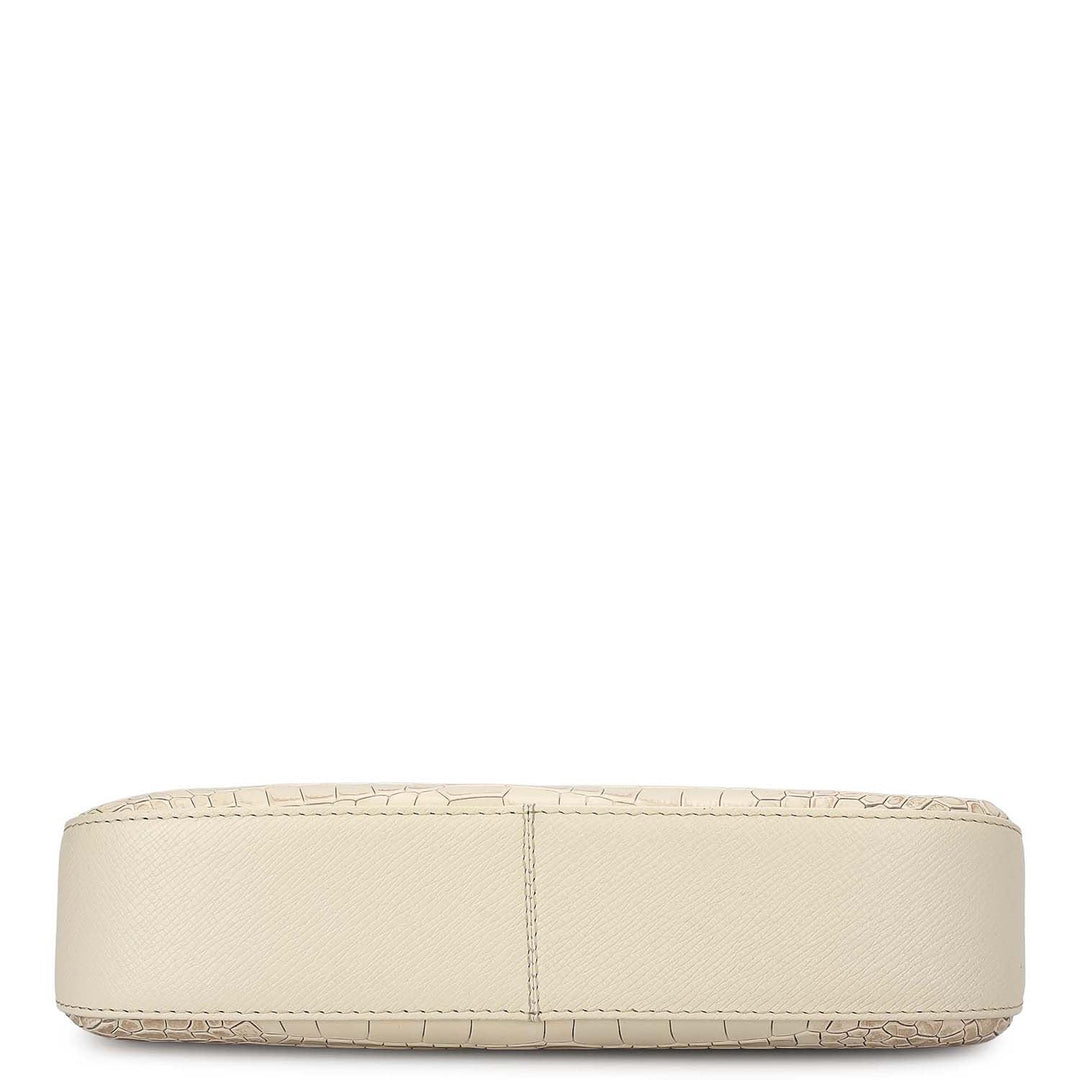 Small Croco Leather Baguette - Marshmallow
