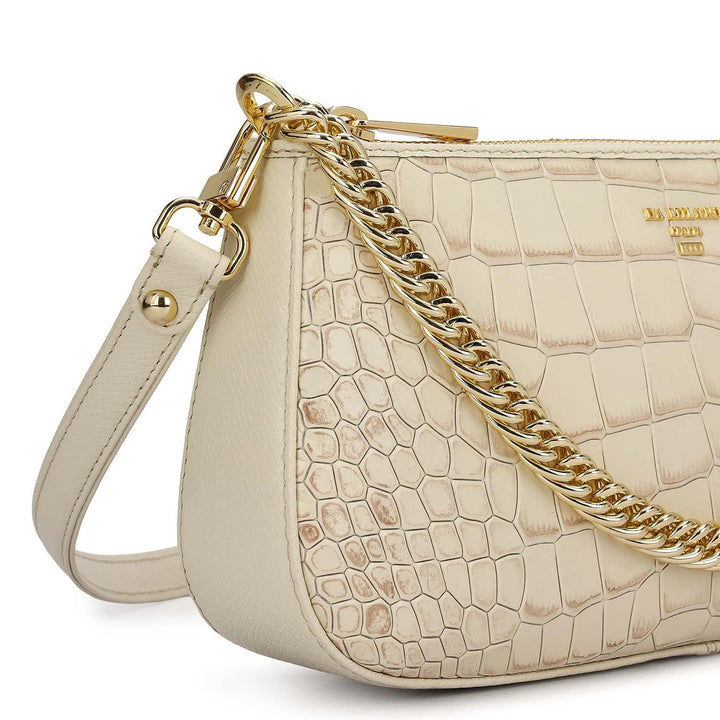 Small Croco Leather Baguette - Marshmallow