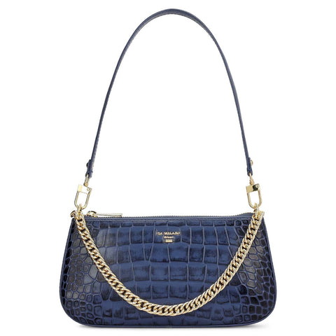 Small Croco Leather Baguette - Stardust