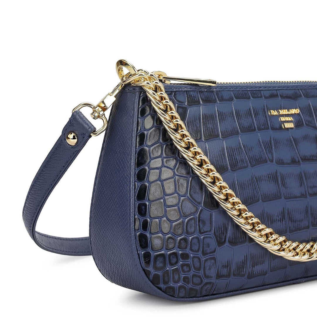 Small Croco Leather Baguette - Stardust