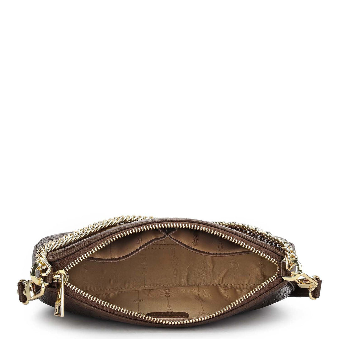 Small Croco Leather Baguette - Walnut