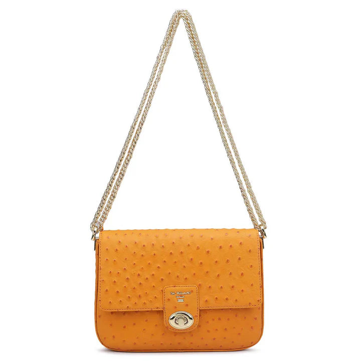 Small Ostrich Leather Shoulder Bag - Orange