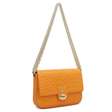 Small Ostrich Leather Shoulder Bag - Orange