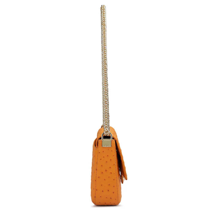 Small Ostrich Leather Shoulder Bag - Orange