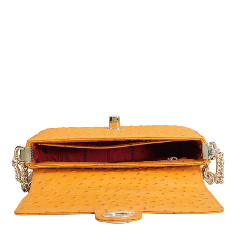 Small Ostrich Leather Shoulder Bag - Orange