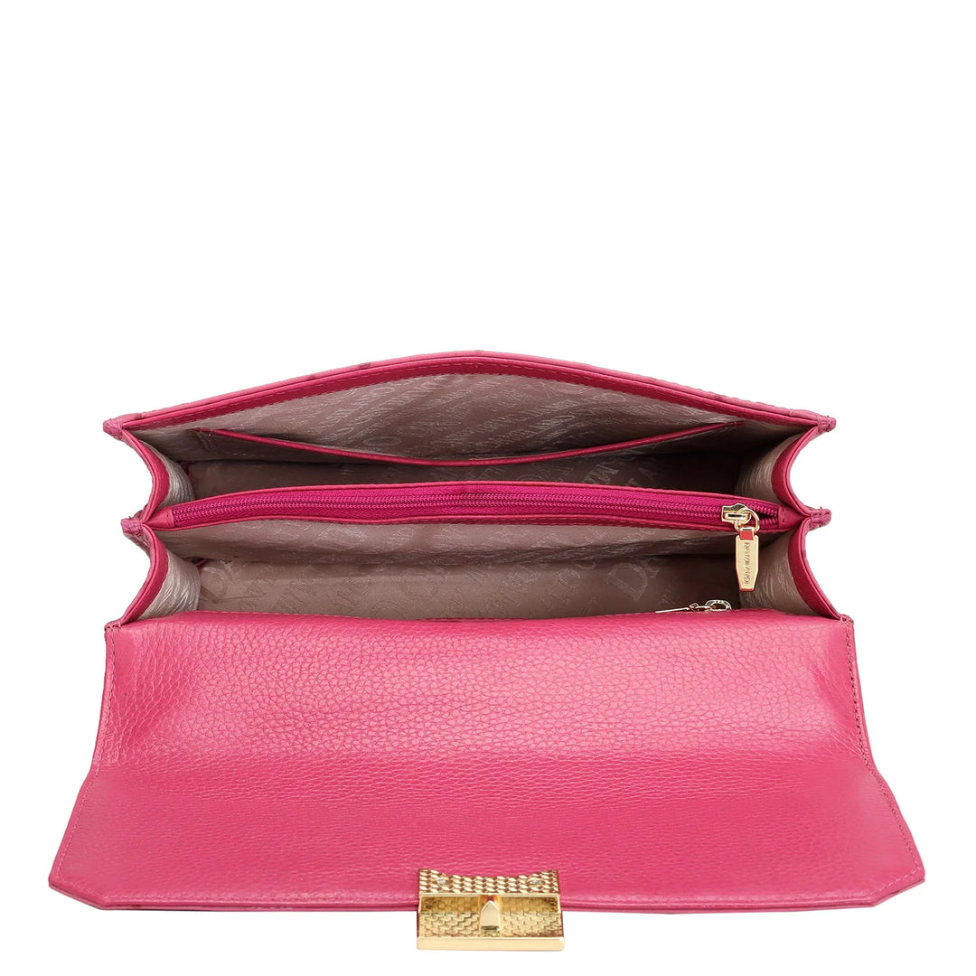 Small Ostrich Leather Satchel - Majenta