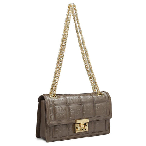 Small Monogram Leather Shoulder Bag - Bronze