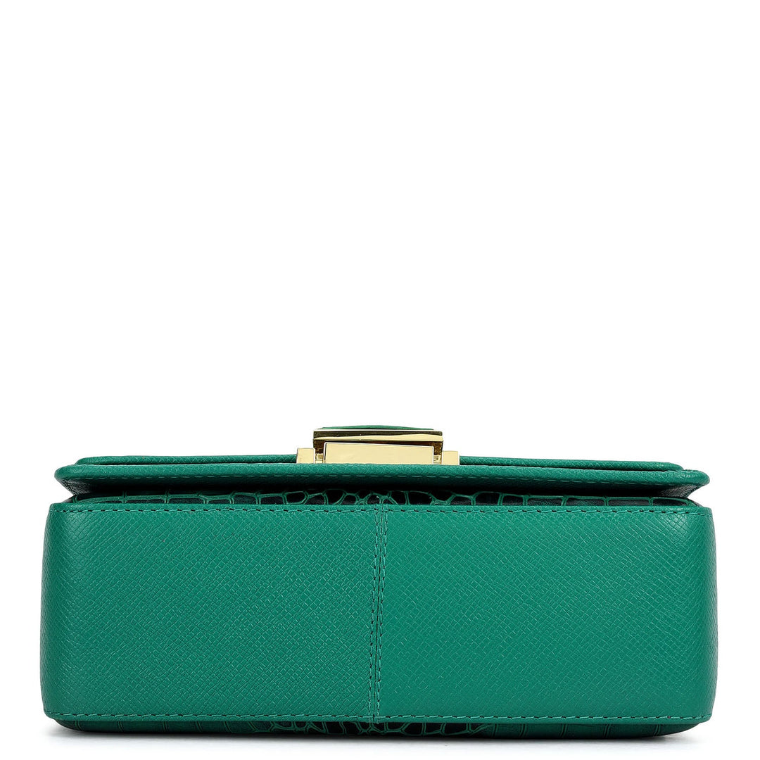Small Croco Leather Satchel - Emerald Green