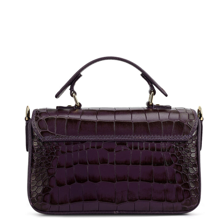 Small Croco Leather Satchel - Grapevine