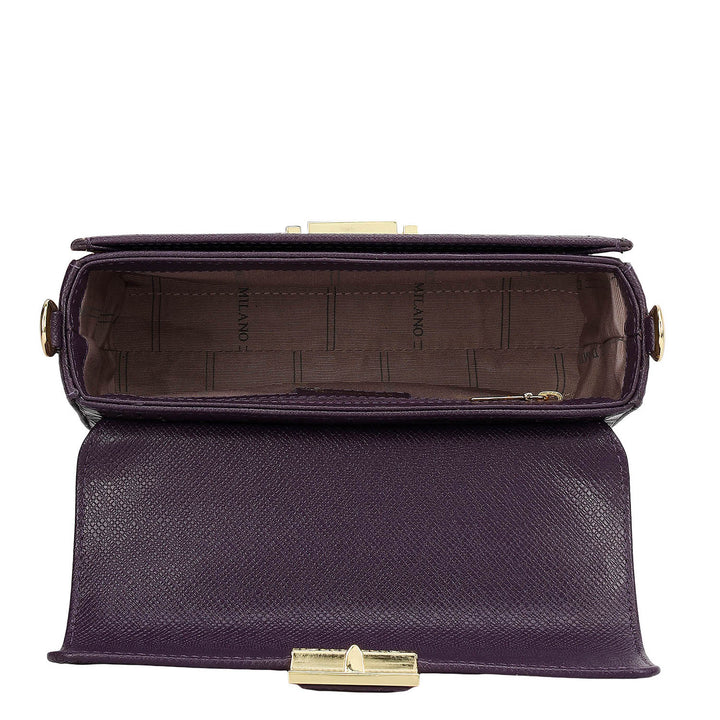 Small Croco Leather Satchel - Grapevine