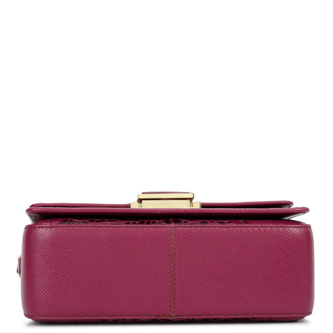 Small Croco Leather Satchel - Orchid