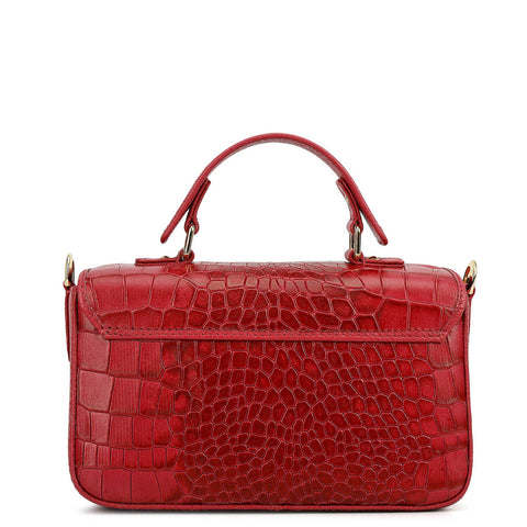 Small Croco Leather Satchel - Plumberry
