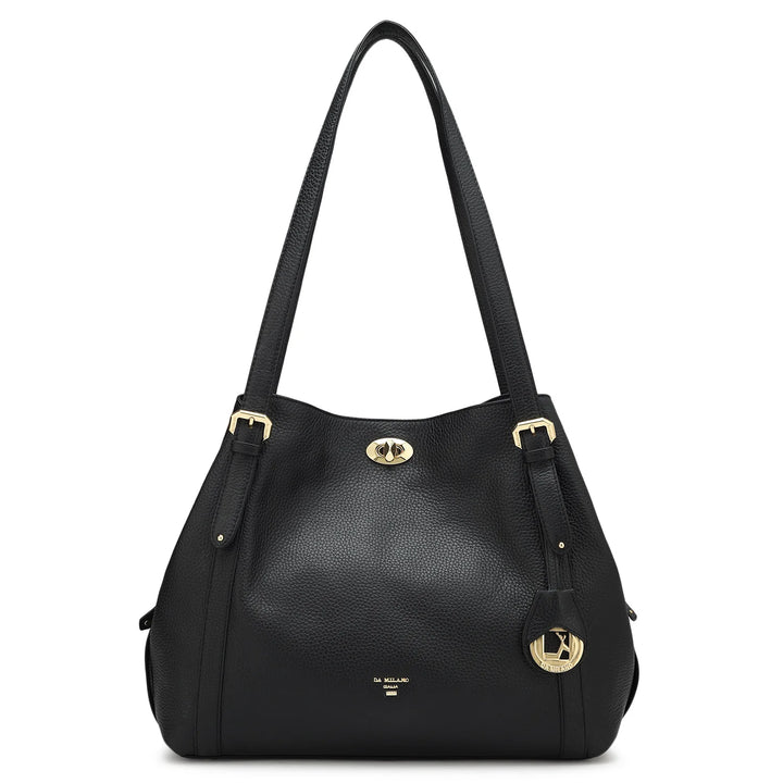 Medium Wax Leather Hobo - Black