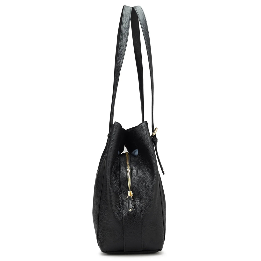 Medium Wax Leather Hobo - Black