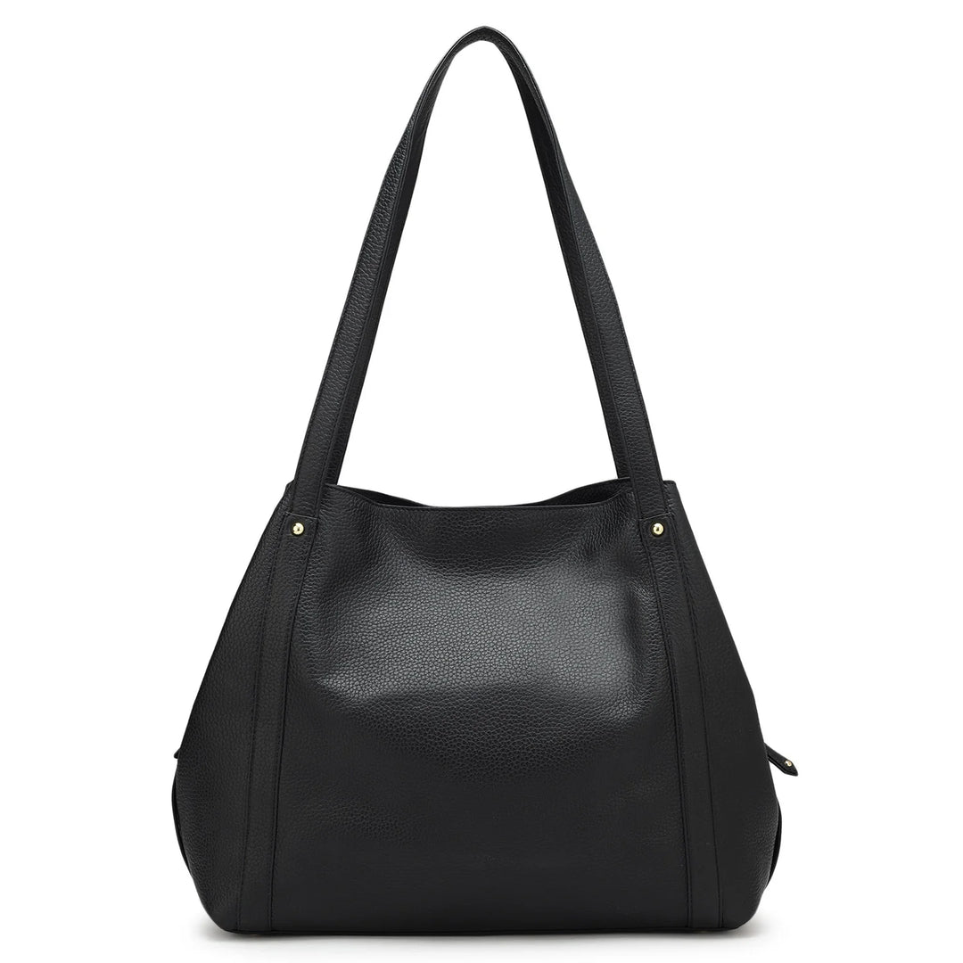 Medium Wax Leather Hobo - Black