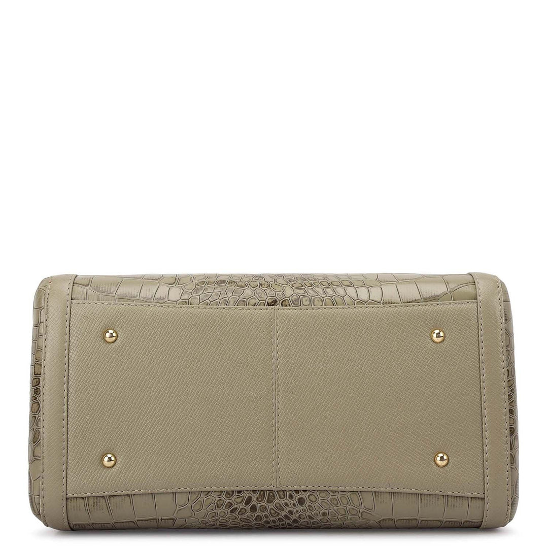 Medium Croco Leather Bowler - Stone Grey