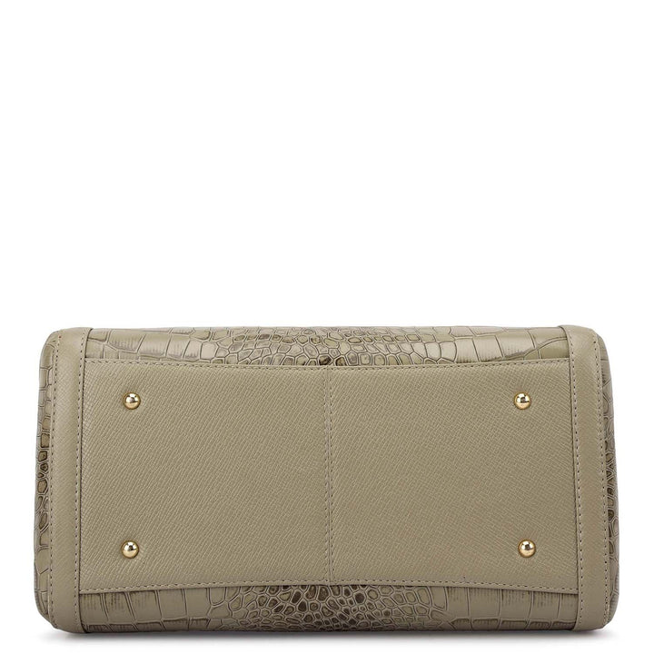 Medium Croco Leather Bowler - Stone Grey