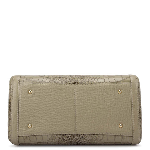 Medium Croco Leather Bowler - Stone Grey