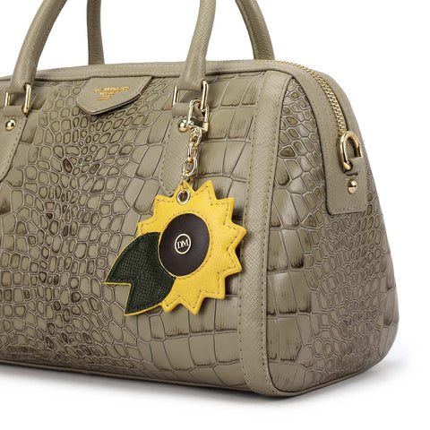 Medium Croco Leather Bowler - Stone Grey