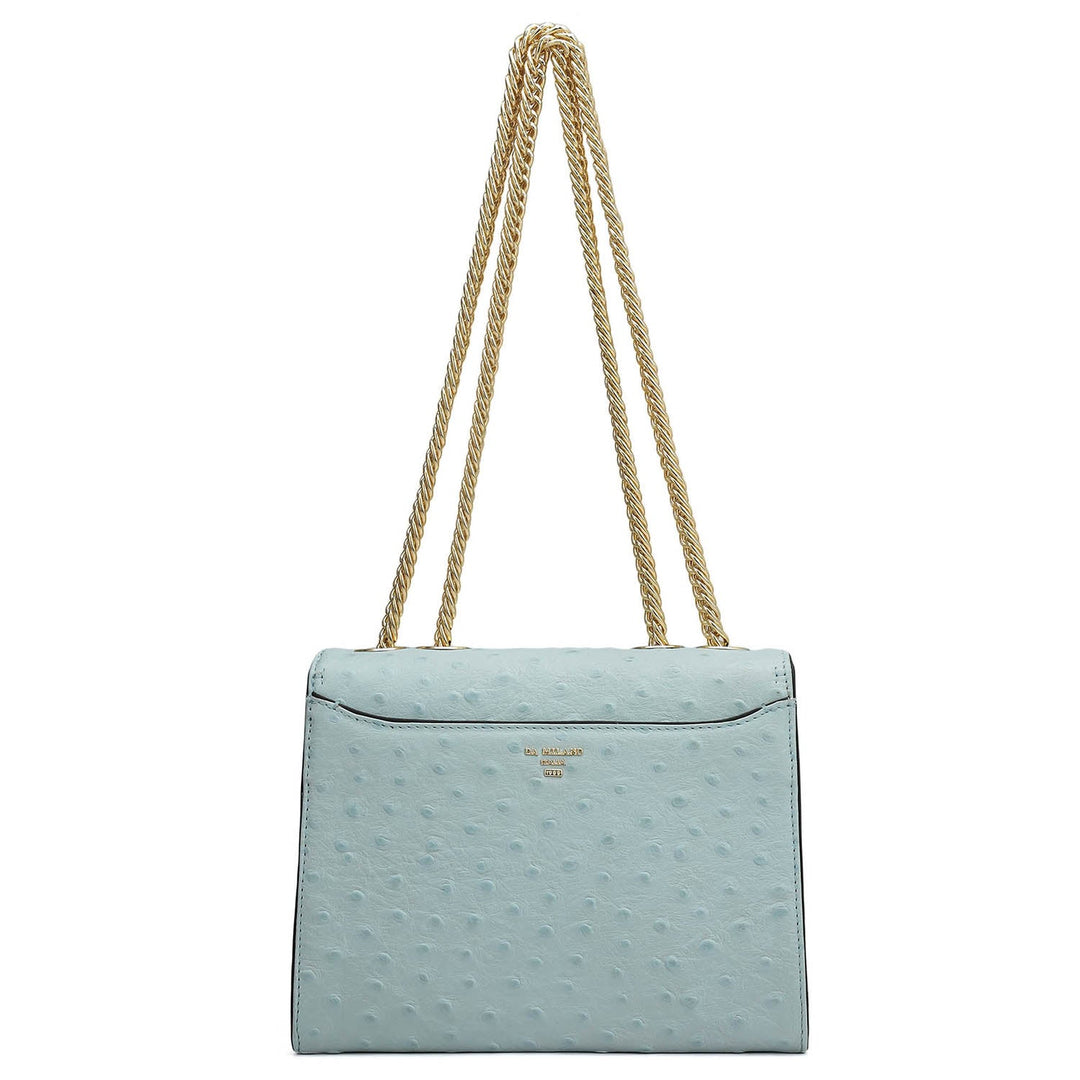 Small Ostrich Leather Shoulder Bag - Ice Blue