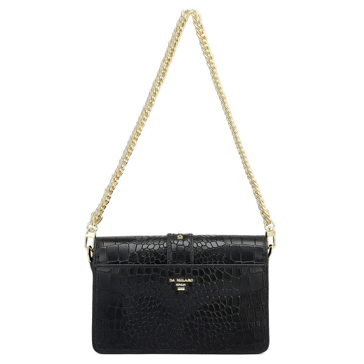 Small Croco Leather Shoulder Bag - Black