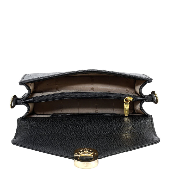 Small Croco Leather Shoulder Bag - Black