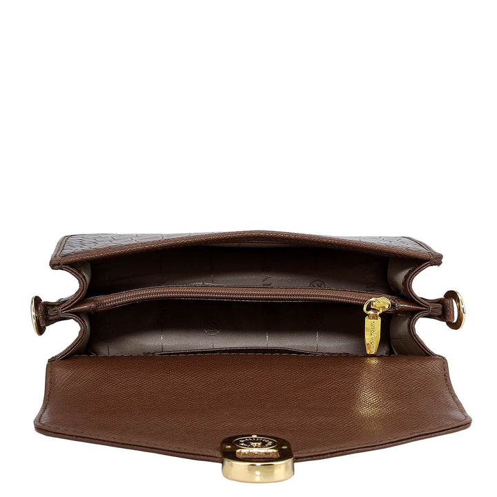 Small Croco Leather Shoulder Bag - Brown
