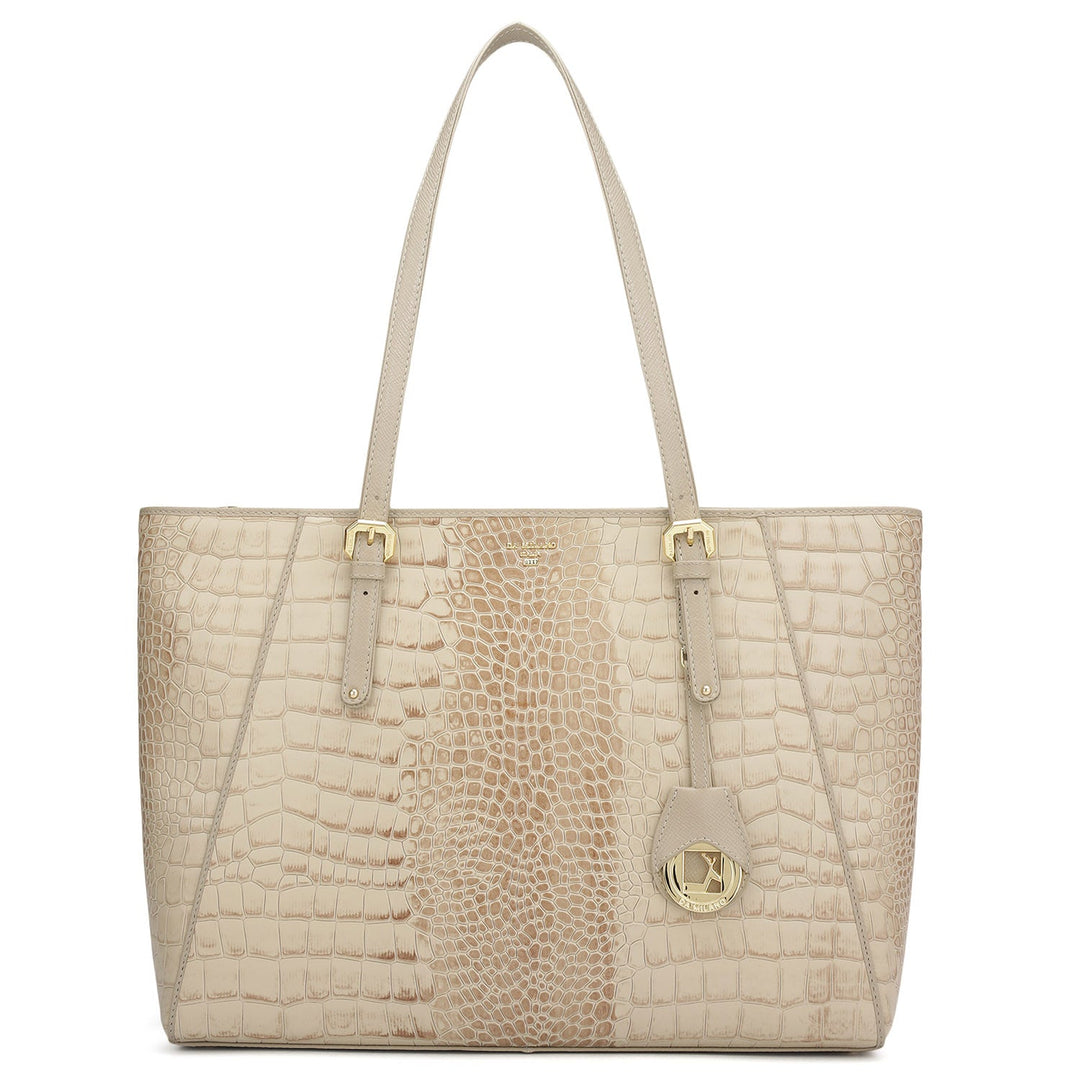 Large Croco Leather Tote - Frost