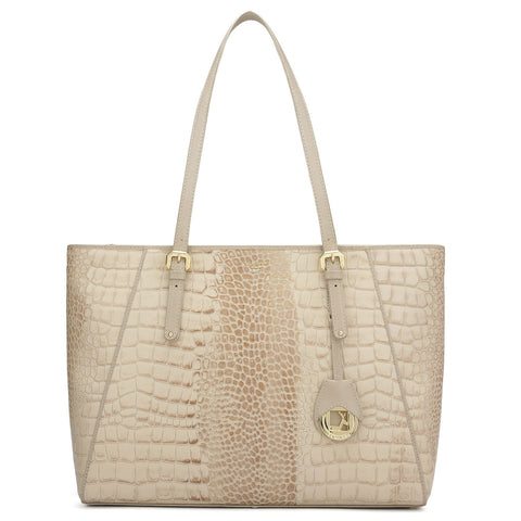 Large Croco Leather Tote - Frost