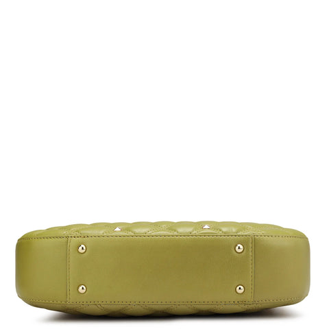 Small Quilting Leather Baguette - Olive