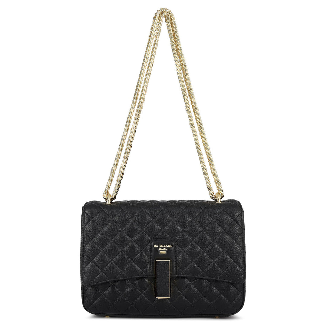 Small Quilting Leather Shoulder Bag - Black