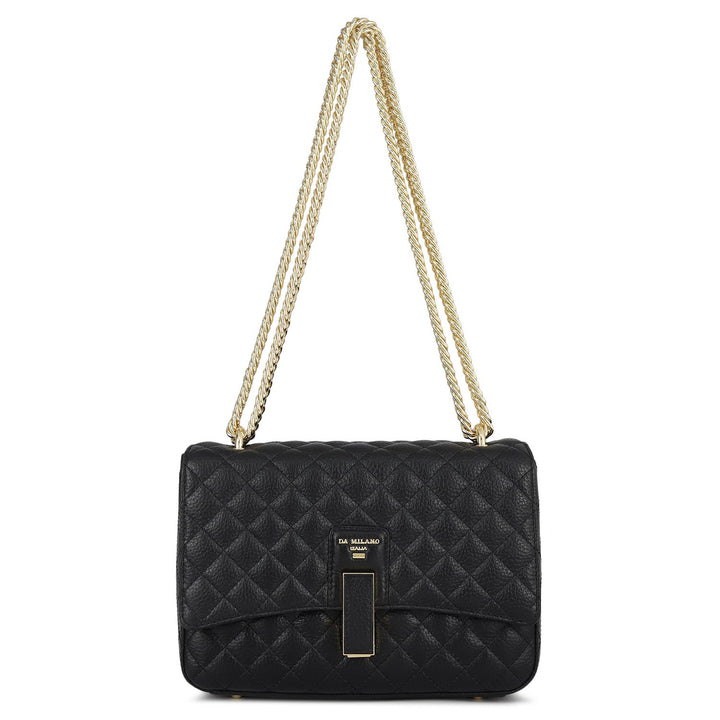 Small Quilting Leather Shoulder Bag - Black