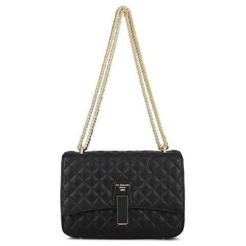 Da Milano Women's Leather Shoulder Bag - Small Quilting - Black