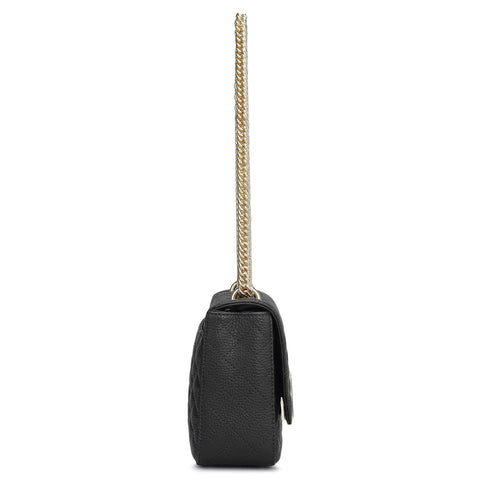 Da Milano Women's Leather Shoulder Bag - Small Quilting - Black