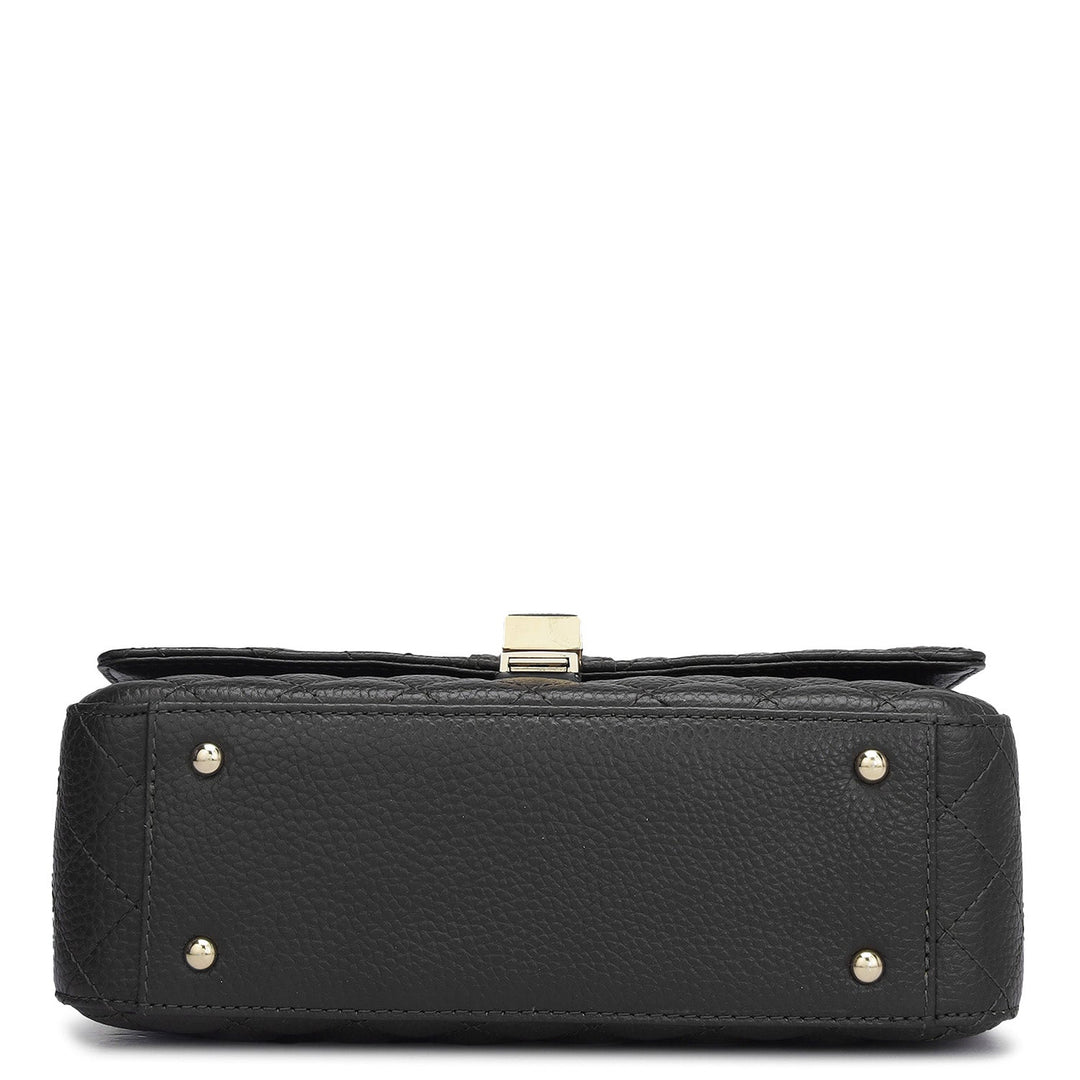 Small Quilting Leather Shoulder Bag - Black
