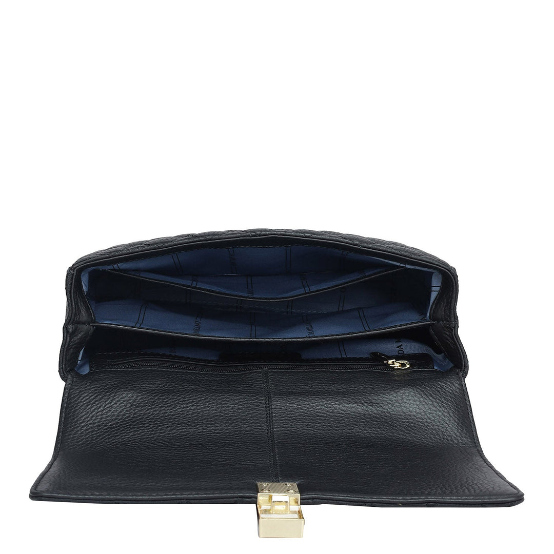 Small Quilting Leather Shoulder Bag - Black
