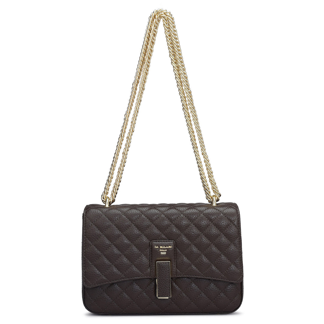 Small Quilting Leather Shoulder Bag - Chocolate