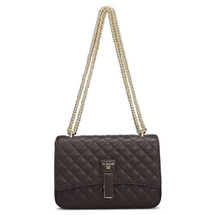 Small Quilting Leather Shoulder Bag - Chocolate