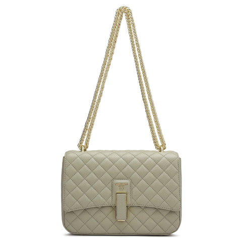 Da Milano Women's Leather Shoulder Bag - Small Quilting - Khaki