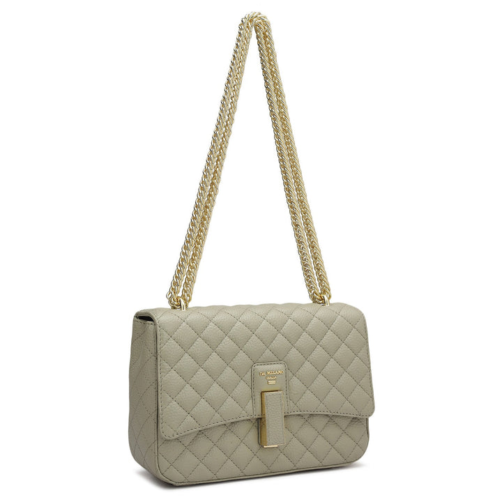 Small Quilting Leather Shoulder Bag - Khaki