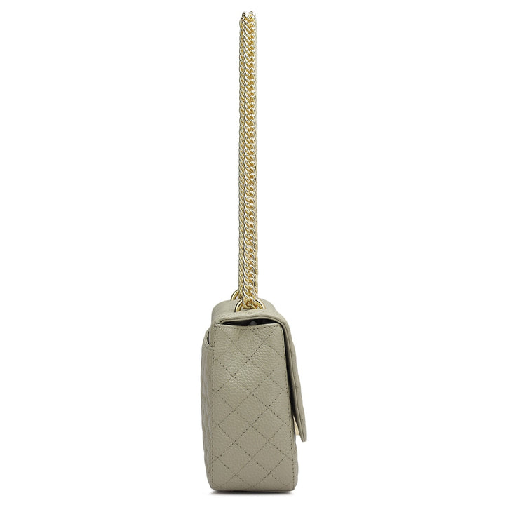 Small Quilting Leather Shoulder Bag - Khaki